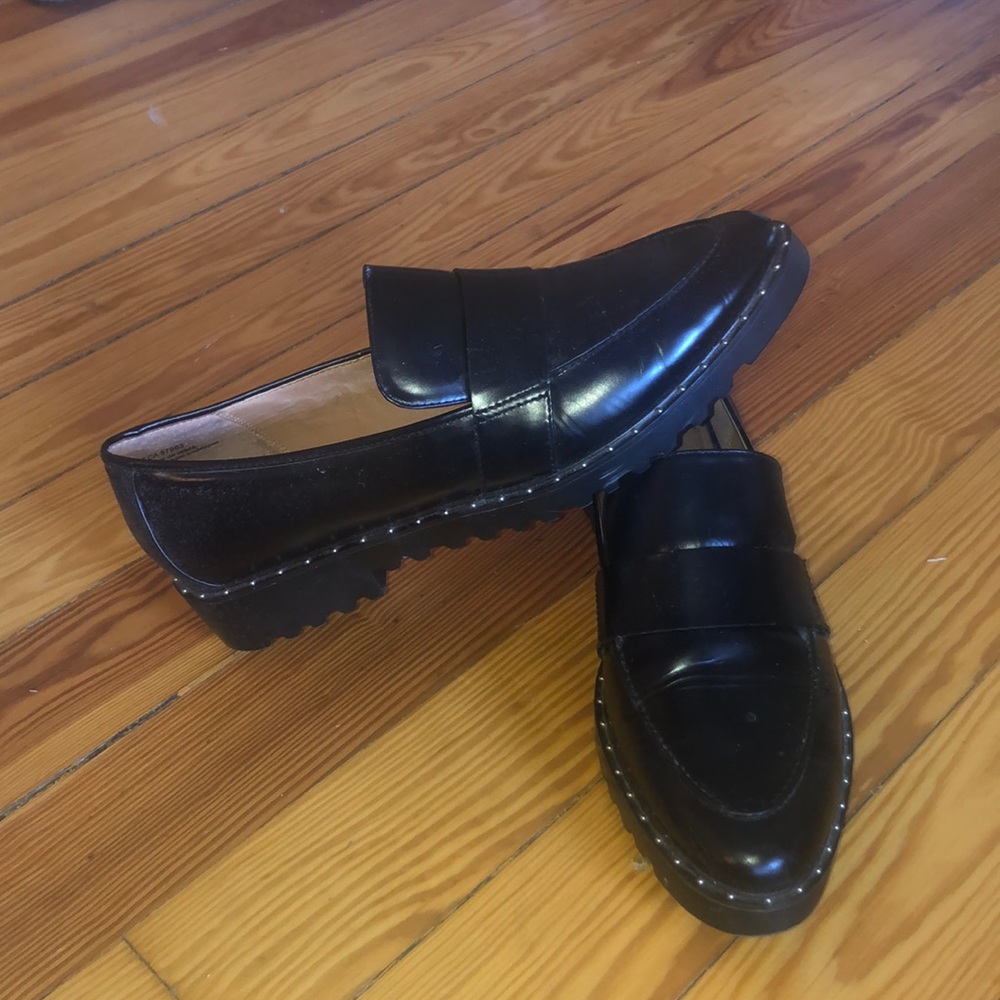 Halogen Black Leather Platform Penny Loafers